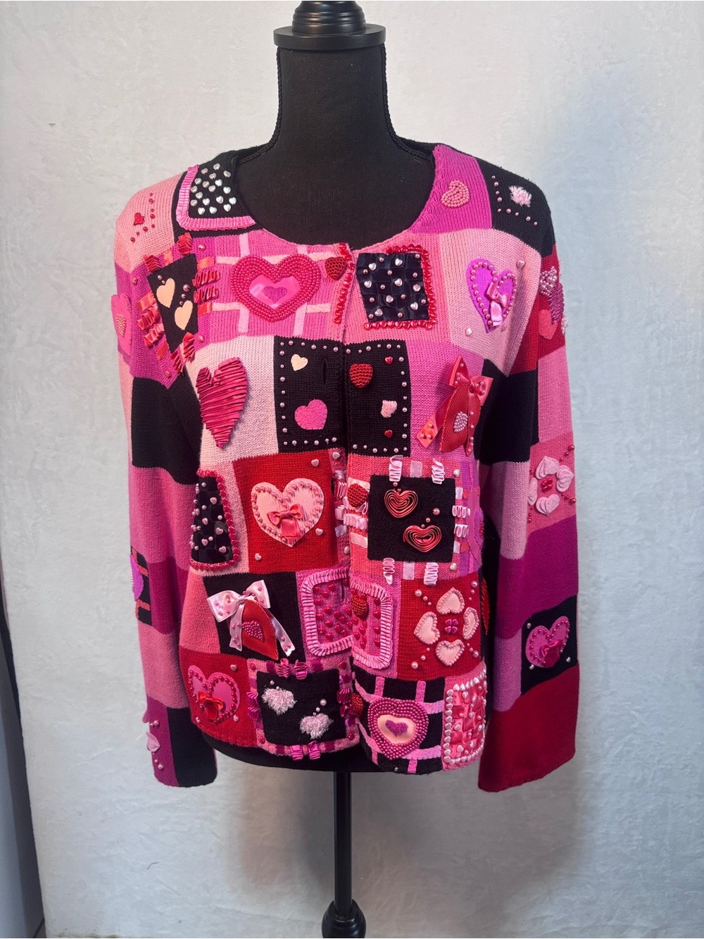 Vtg Michael Simon Cardigan Womens Multicolor Valentine’s Day Hearts XL